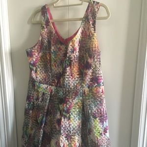 Sz 16 NY&C mesh fit n flare rainbow print dress